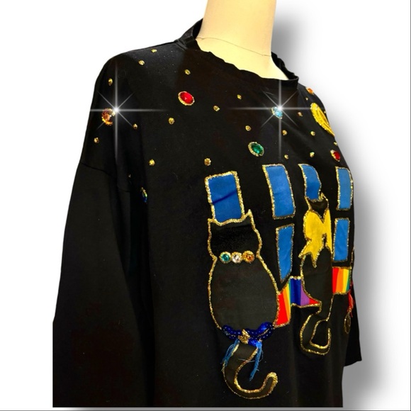 VTG Moon Dance Atlanta Women's One Size Cat T-Shirt Boxy Gems 90s Cotton - Picture 3 of 10